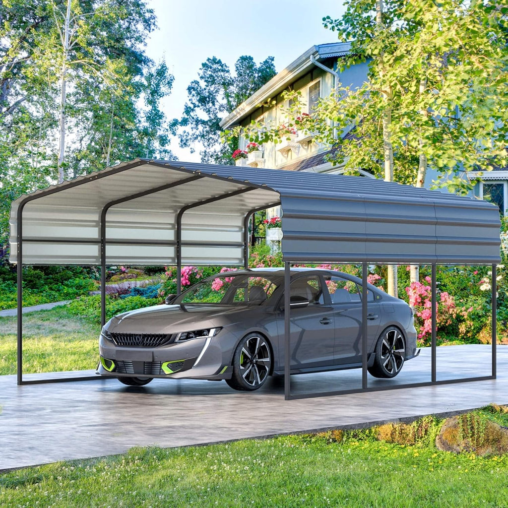 12'x20' Heavy Duty Metal Carport with Galvanized Steel Roof for 2 Car E840