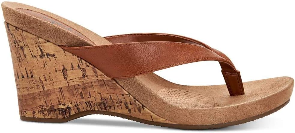 Style & Co. Womens Chicklet Patent Thong Wedge Sandals Brown 9 Medium (B,M)