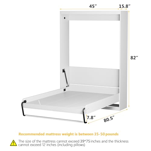 ROOMTEC Twin Size Murphy Wall Bed, White, Space-Saving N207