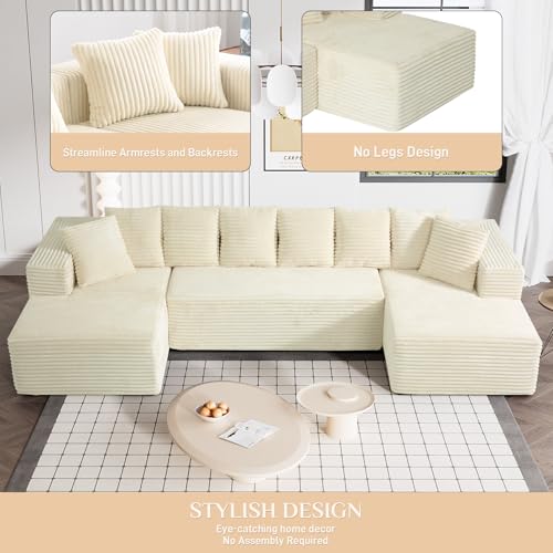 131" Modular Sectional Sofa Cloud Couch, Corduroy Memory Foam Black O10952