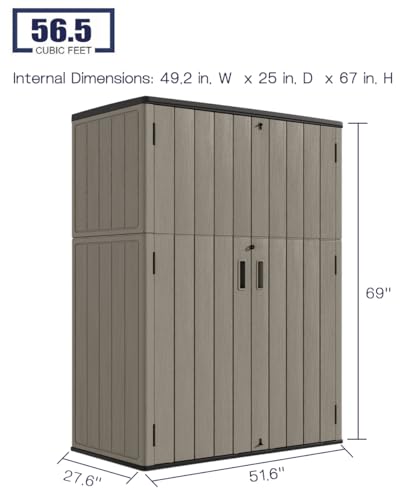 KINYING Outdoor Vertical Storage Shed 57 Cu.ft Waterproof Lockable Brown C842304