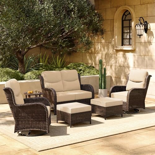 Luxury Patio Furniture Set 7PCS Wicker Conversation Set with Blue Cushions J5390