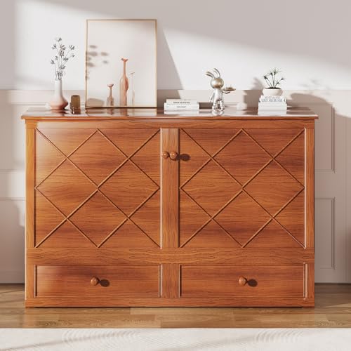 BALUS Murphy Bed Cabinet, 63" W Queen, Tri-fold Mattress, Cherry G595