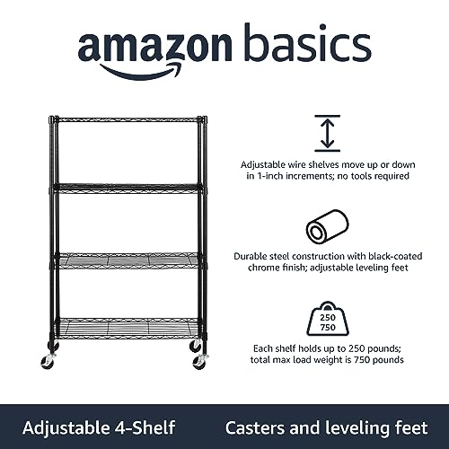 Amazon Basics 5-Shelf Heavy Duty Storage Shelving Unit on Casters, Black A813013