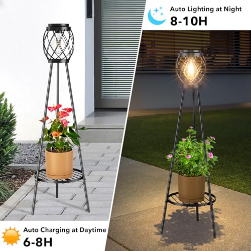 2 Pack Solar Lights Outdoor with Plant Stands - Metal Tripod Patio Decor M835880