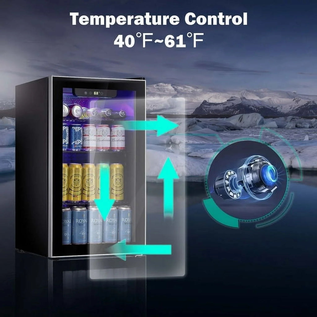 KISSAIR 3.2 Cu.ft Beverage Refrigerator with Glass Door, Black S99255