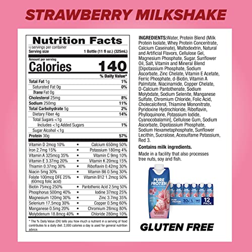 Pure Protein Strawberry Protein Shake, 30g Protein, 11oz, 12 Pack Y869