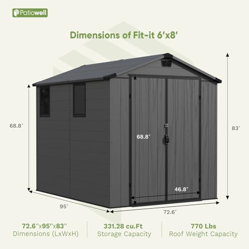 Patiowell 6 x 8 FT Plastic Outdoor Storage Shed with Floor, Dark Grey O60190