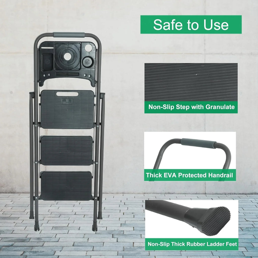 5 Step Ladder with Handrails, Folding Step Stool, 330lbs Capacity for Adults X769191
