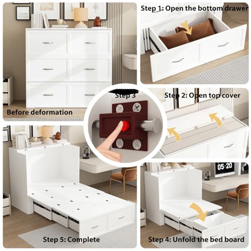 FAMAPY Twin Murphy Bed with Charging Station and Drawer, White R82352