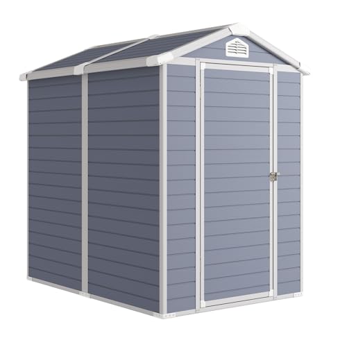 Aoxun 6 x 8 FT Outdoor Storage Shed with Window, Resin, Lockable Doors, Grey N693