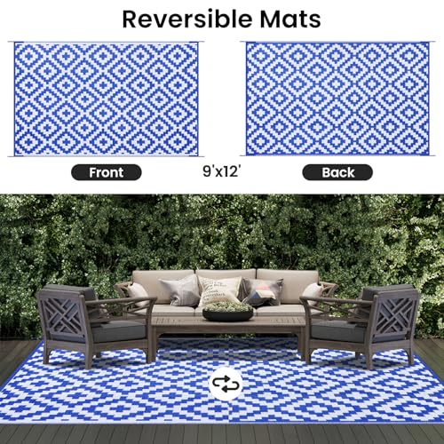 Smiry Waterproof Outdoor Rug 5x8 ft, Reversible Plastic Straw Patio Mat, Black & Beige P20186