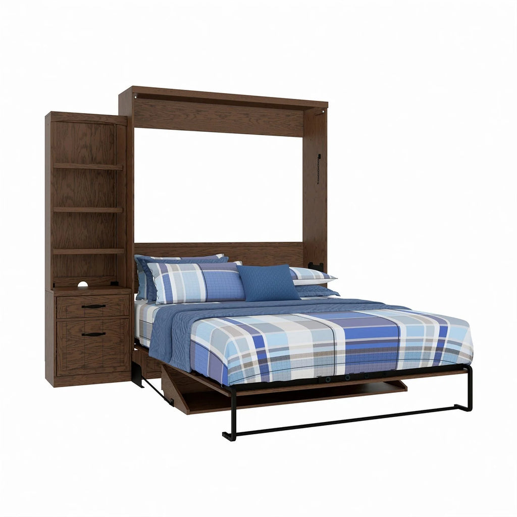 RoomAndLoft Cape Cod Wood Queen Murphy Wall Desk Bed with Shelf Storage, Brown U68106
