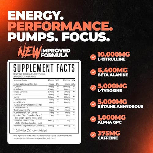 Wrecked Pre Workout Advanced Formula, 10g L-Citrulline, 6.4g Beta Alanine, 375mg Caffeine H8336