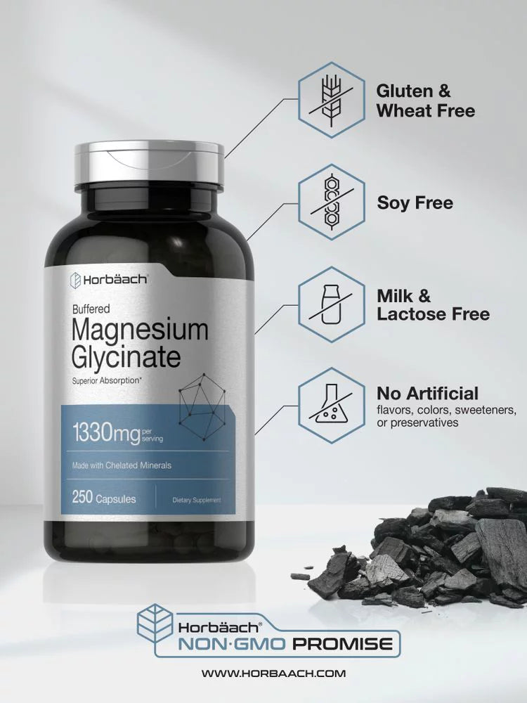 Magnesium Glycinate 1330mg, 250 Capsules by Horbaach L3848