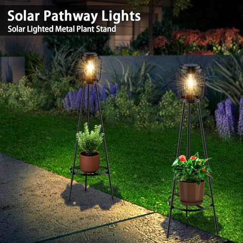 2 Pack Solar Lights Outdoor with Plant Stands - Metal Tripod Patio Decor M835880