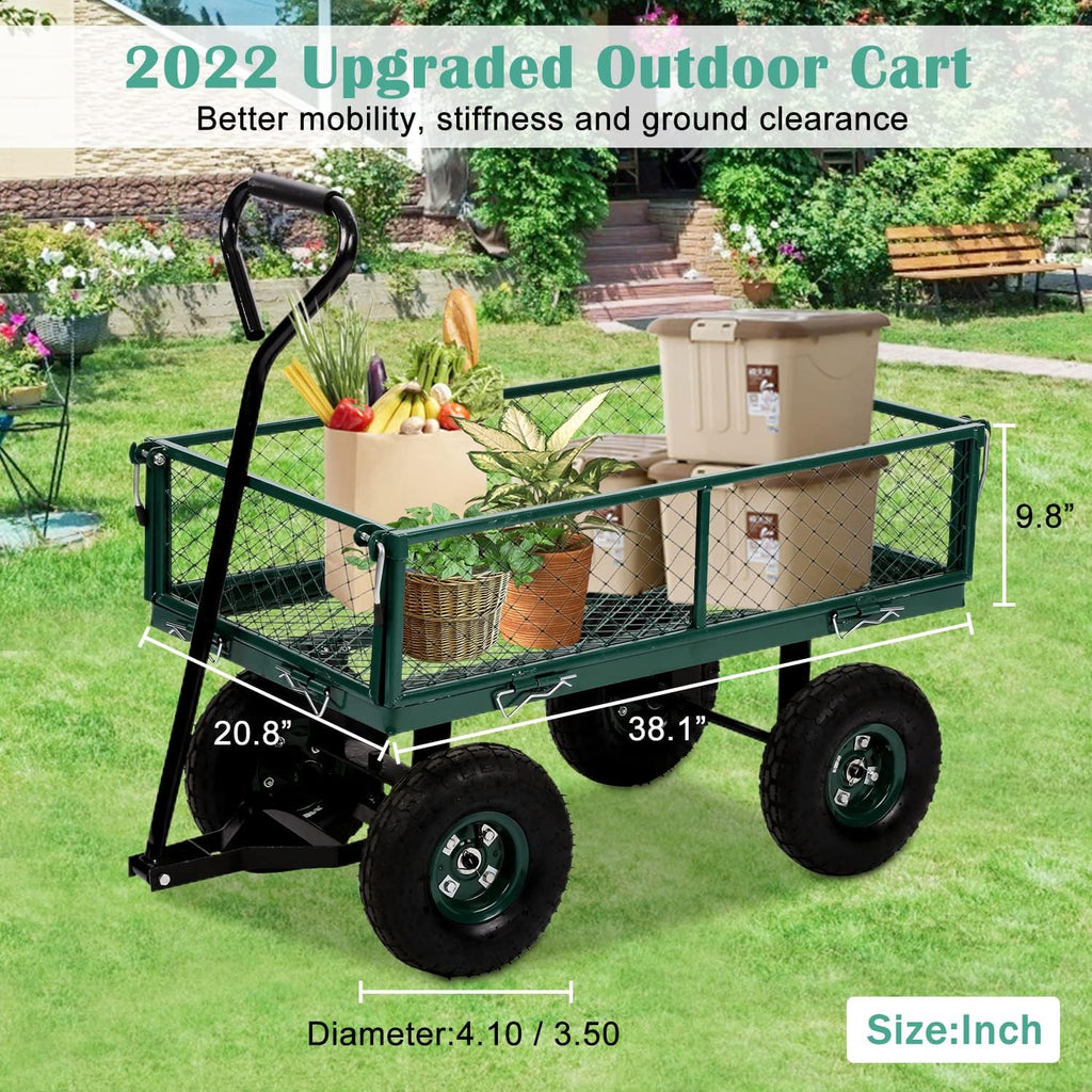 Heavy Duty Utility Wagon Garden Cart, 400lb Capacity, Folding Steel Mesh Cart Q4456