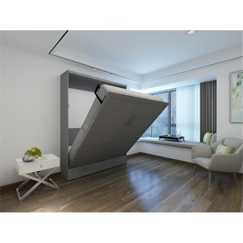 Queen Size Gray Murphy Wall Bed Solid Wood, No Box Spring Needed E498951