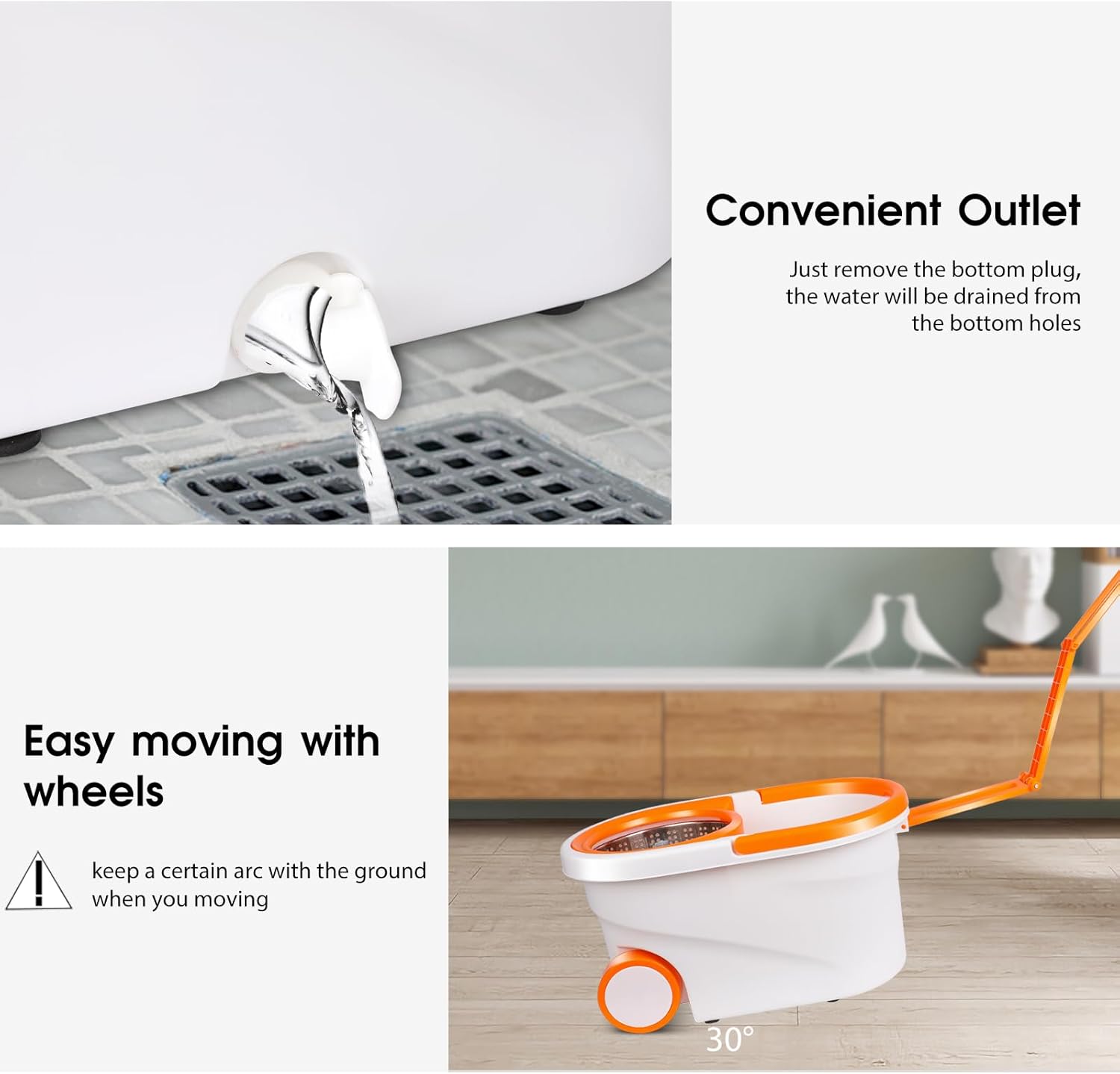 MASTERTOP Spin Mop and Bucket with Wringer, 57" Adjustable Handle, 6 Microfiber Pads O90747