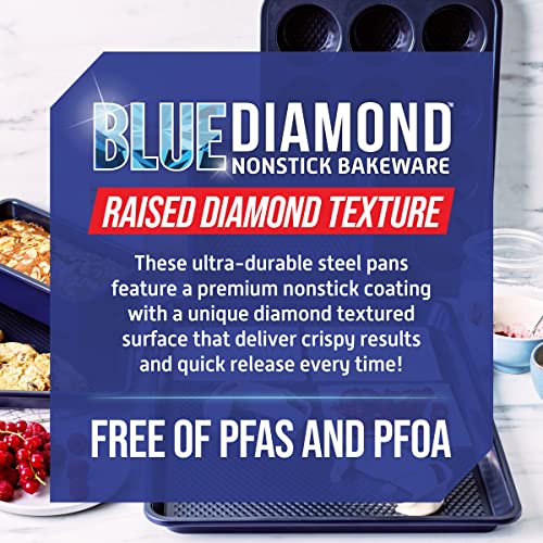 Blue Diamond Bakeware Nonstick 2-Piece Cookie Sheet Baking Pan Set, PFAS-Free, Blue S8870