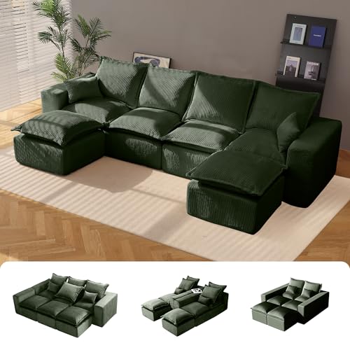 Comfy Cloud Couch with L-Shape Chaise, Modular Sectional Sofa in a Box, Soft Corduroy, Black U67688