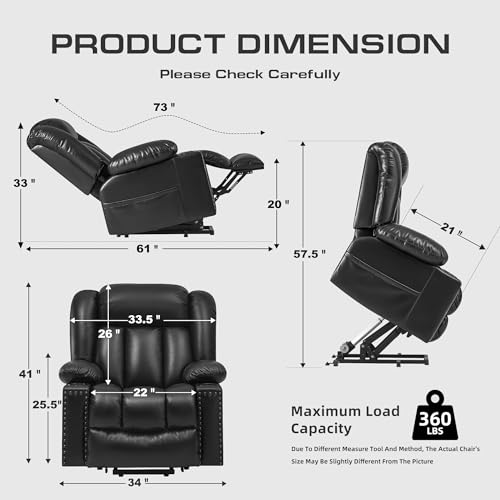Large Power Lift Chair Recliner for Elderly with Heat and Massage, Dark Brown W500