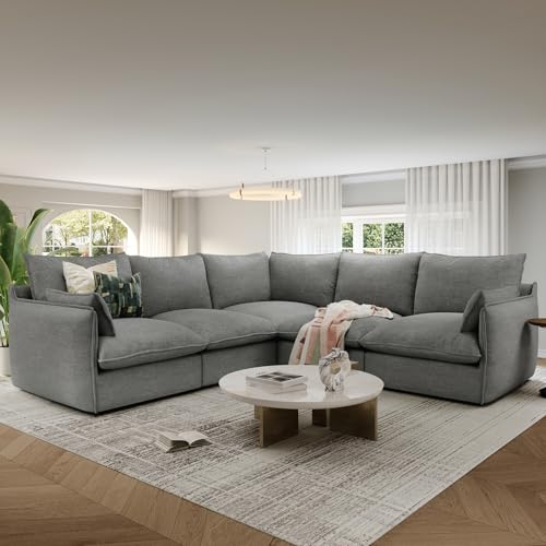 Cloud Modular Sectional Sofa, Waterproof Down Filled, High Backrest 5 Seater, Dark Gray J53470