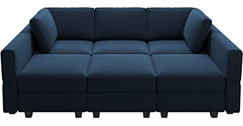 Belffin Modular Velvet Sectional Sofa with Chaise Lounge and Storage, Grey T418154