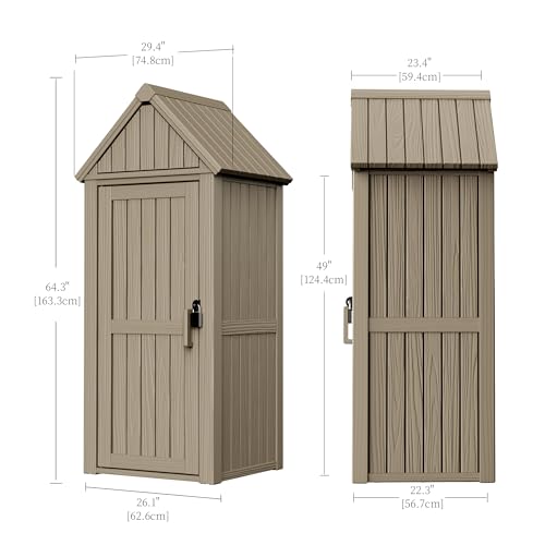 Outdoor Storage Shed with Lock, Waterproof Resin Garden Tool Cabinet G12946