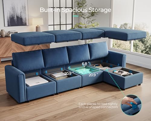 LINSY HOME Modular U Shaped Sectional Sofa with Storage, Blue M8981