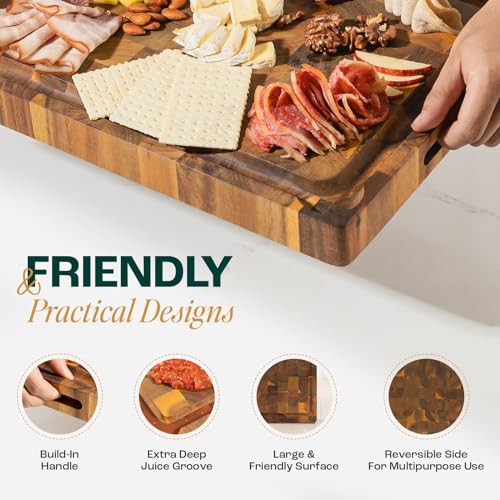 Yes4All Acacia Cutting Board for Kitchen, 20" x 15" x 1.5", End Grain with Juice Grooves F839569