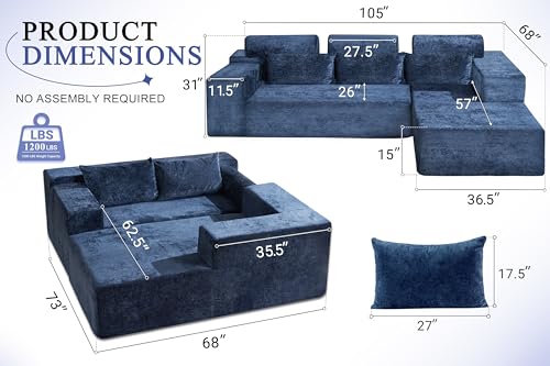HABUTWAY 105" L-Shape Modular Sectional Sofa, Grey Velvet G848557