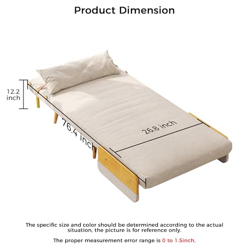 Convertible Chair Bed Sleeper for Adults with Wooden Arms, Linen G638