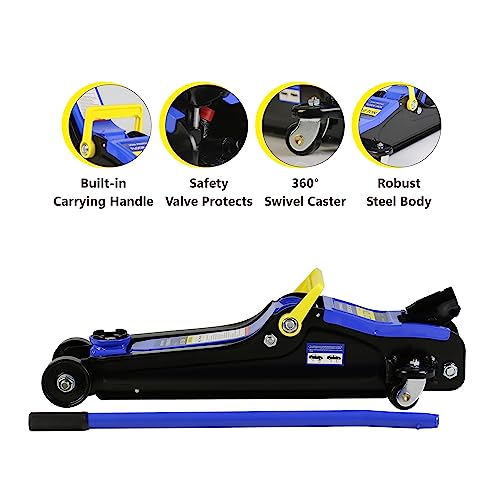 Pvillez Floor Jack, Heavy Duty Hydraulic Low Profile Steel Racing Jack, 2 Ton Capacity Blue H10635