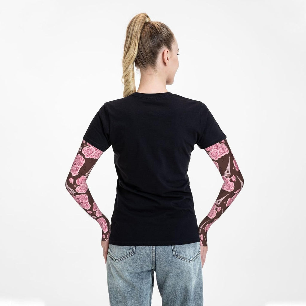 Cooling Arm Sleeves for Men Women UV Protection Pink Flower Tattoo Cover H855101