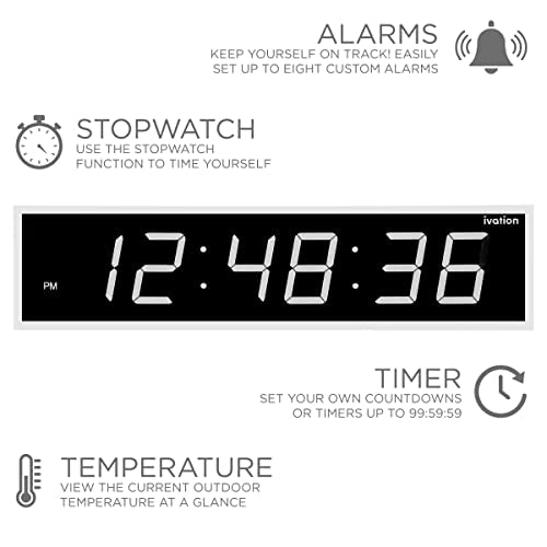 Ivation 24" Digital LED Clock with Alarm & Countdown Timer - Wall or Shelf Mount (Blue) S211508