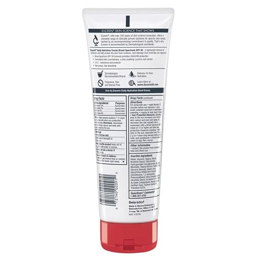 Eucerin Daily Hydration SPF 30 Sunscreen Body Cream for Dry Skin, 8 oz Tube (Pack of 2) C902
