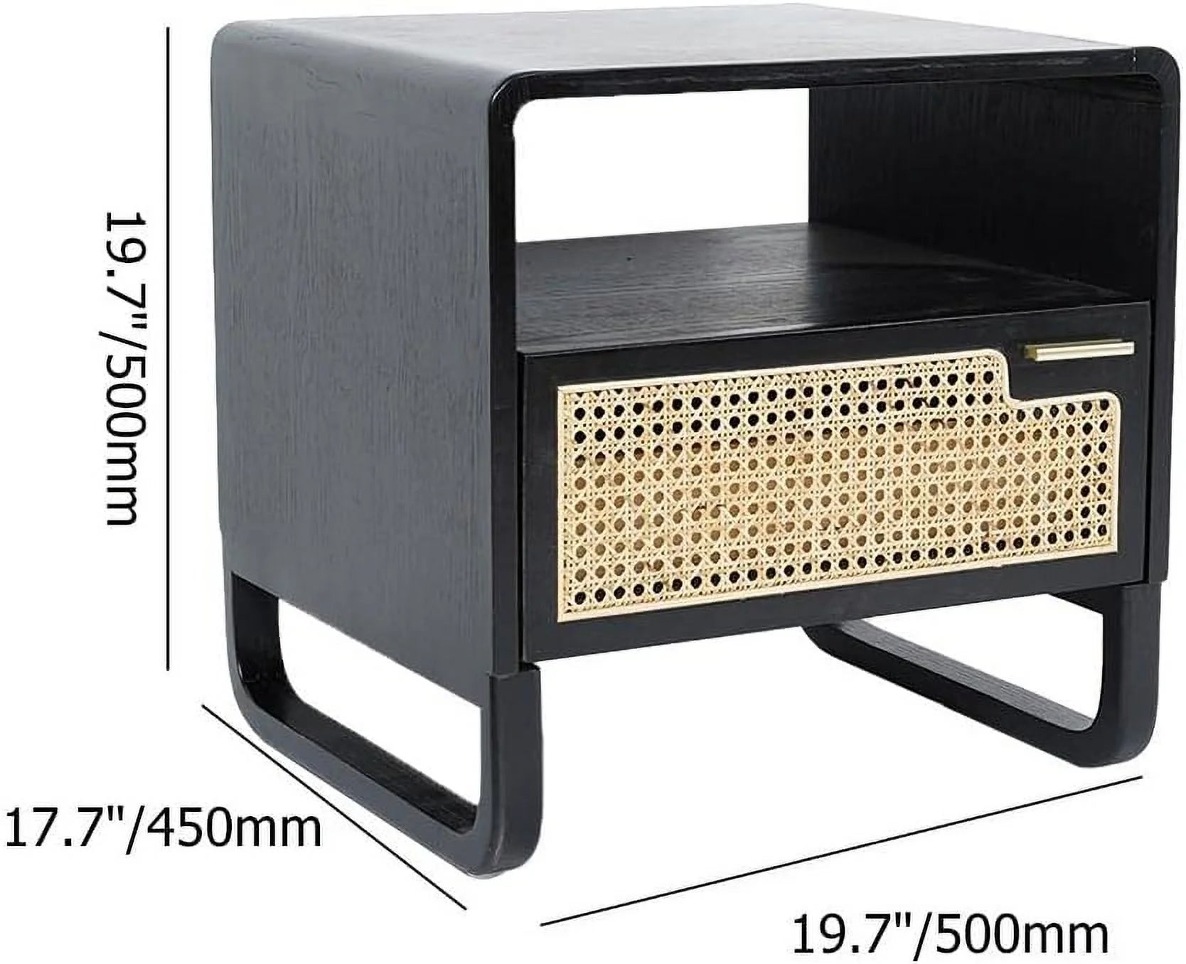 Minimalist Rattan Nightstand with Drawer, Black K345