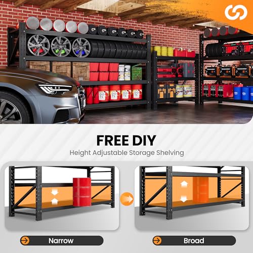 71" W Heavy Duty Steel Garage Shelving, 4-Tier Adjustable Storage Rack, Black C40455