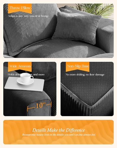 Comfy Cloud Couch with L-Shape Chaise, Modular Sectional Sofa in a Box, Soft Corduroy, Black U67688