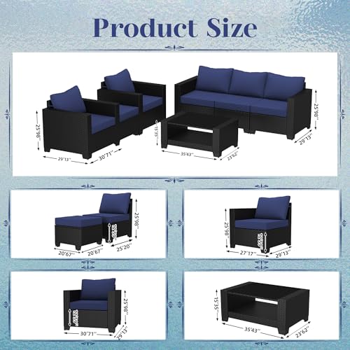 KIGOTY Patio Furniture Set 7 Pieces Outdoor Sectional Sofa with Cushions and Glass Coffee Table B60021
