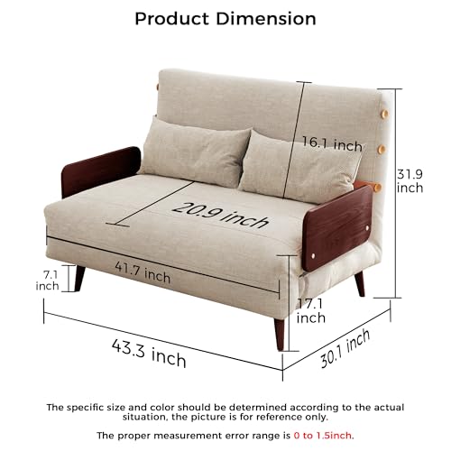Convertible Chair Bed Sleeper for Adults with Wooden Arms, Linen G638