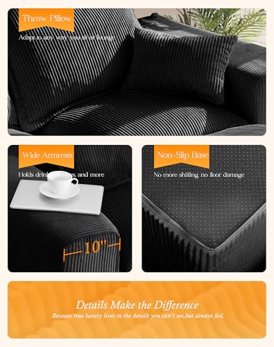 Comfy Cloud Couch with L-Shape Chaise, Modular Sectional Sofa in a Box, Soft Corduroy, Black U67688