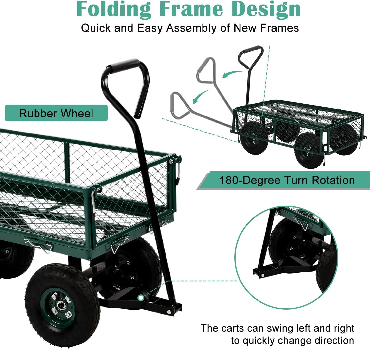 Heavy Duty Utility Wagon Garden Cart, 400lb Capacity, Folding Steel Mesh Cart Q4456