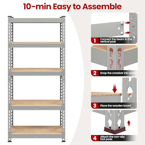 Yaheetech 5-Tier Heavy Duty Garage Shelving Unit, Adjustable Metal Storage Rack, Blue J339478