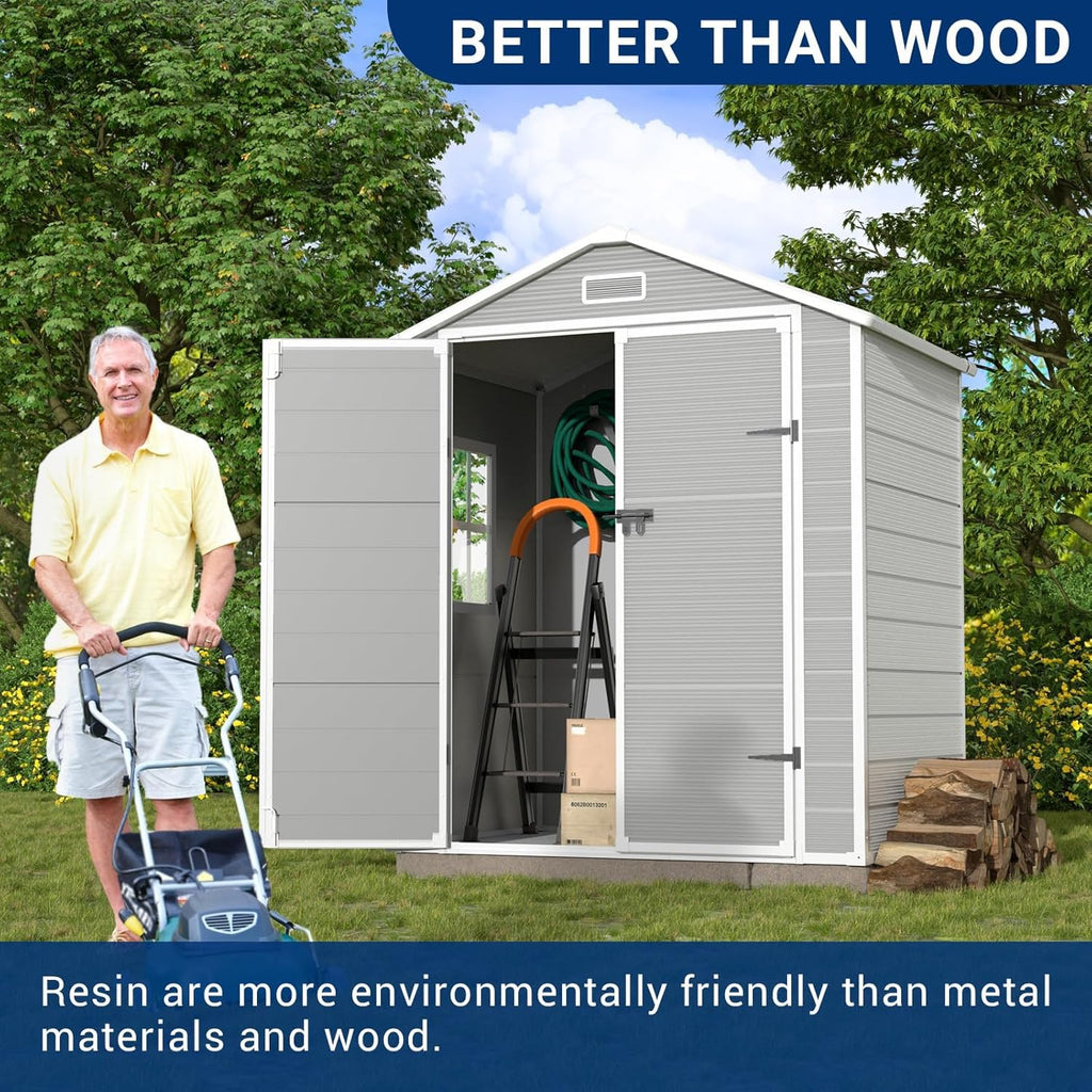 Outdoor Storage Shed 6x4.5 FT Resin with Lockable Door, Grey & White V210