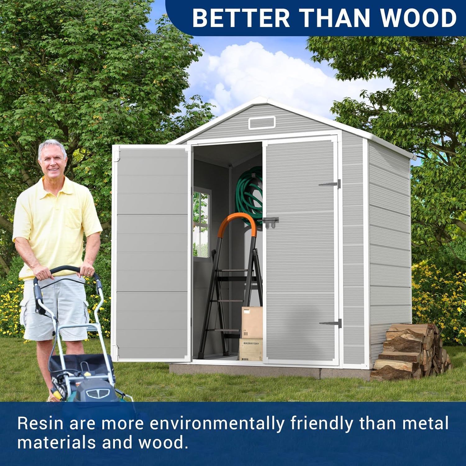 Outdoor Storage Shed 6x4.5 FT Resin with Lockable Door, Grey & White V210