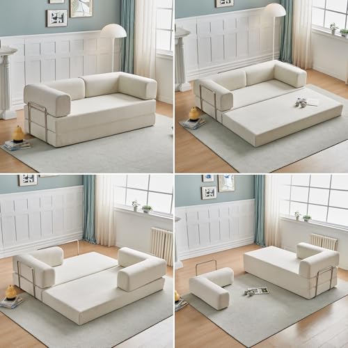 Convertible Floor Sofa Bed with Pillow Back and Armrest, Chenille, Dark Gray N4509