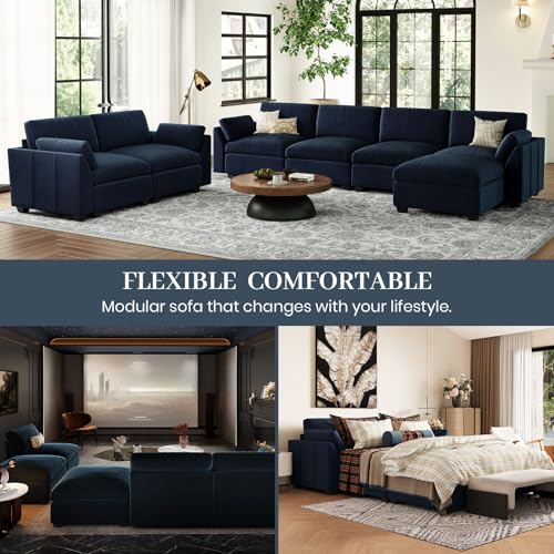 Belffin Extra Large Modular Sectional Sofa, 4-Seater L Shaped Velvet Couch, Black A1471