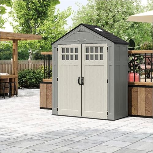 Suncast BMS6312D Everett 6' x 3' Resin Outdoor Shed with Lockable Double Doors, Dove Gray S8000